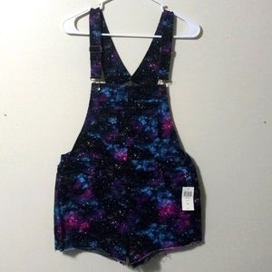 NWT Hot Topic Galaxy Print Shortall Overalls!